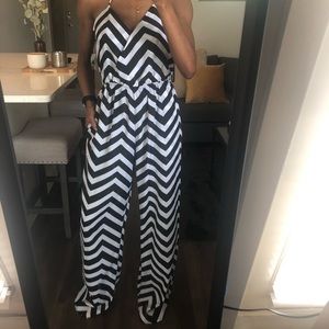 Black/White Striped Jumpsuit